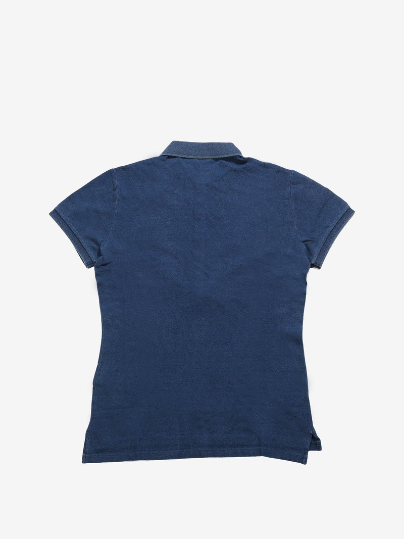 Blue t-shirt, back view showing tight fit