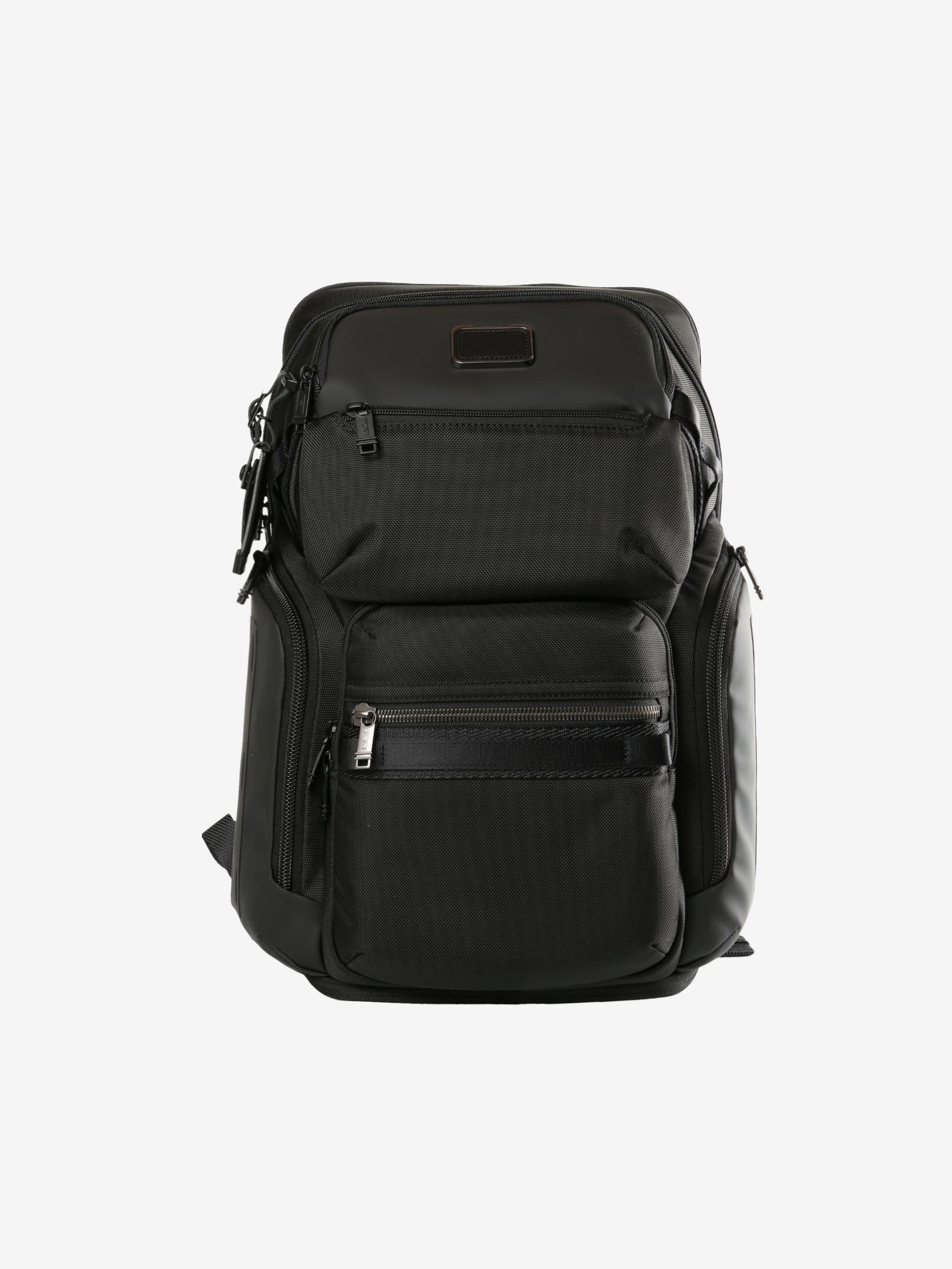 Black backpack, front view