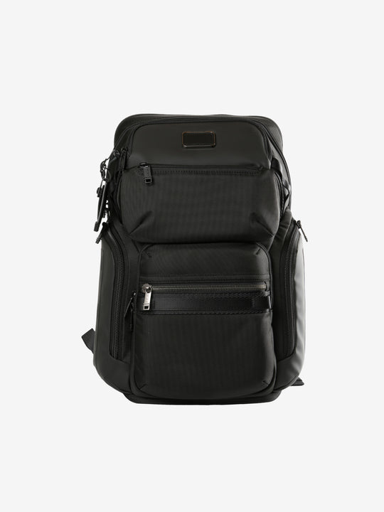 Black backpack, front view