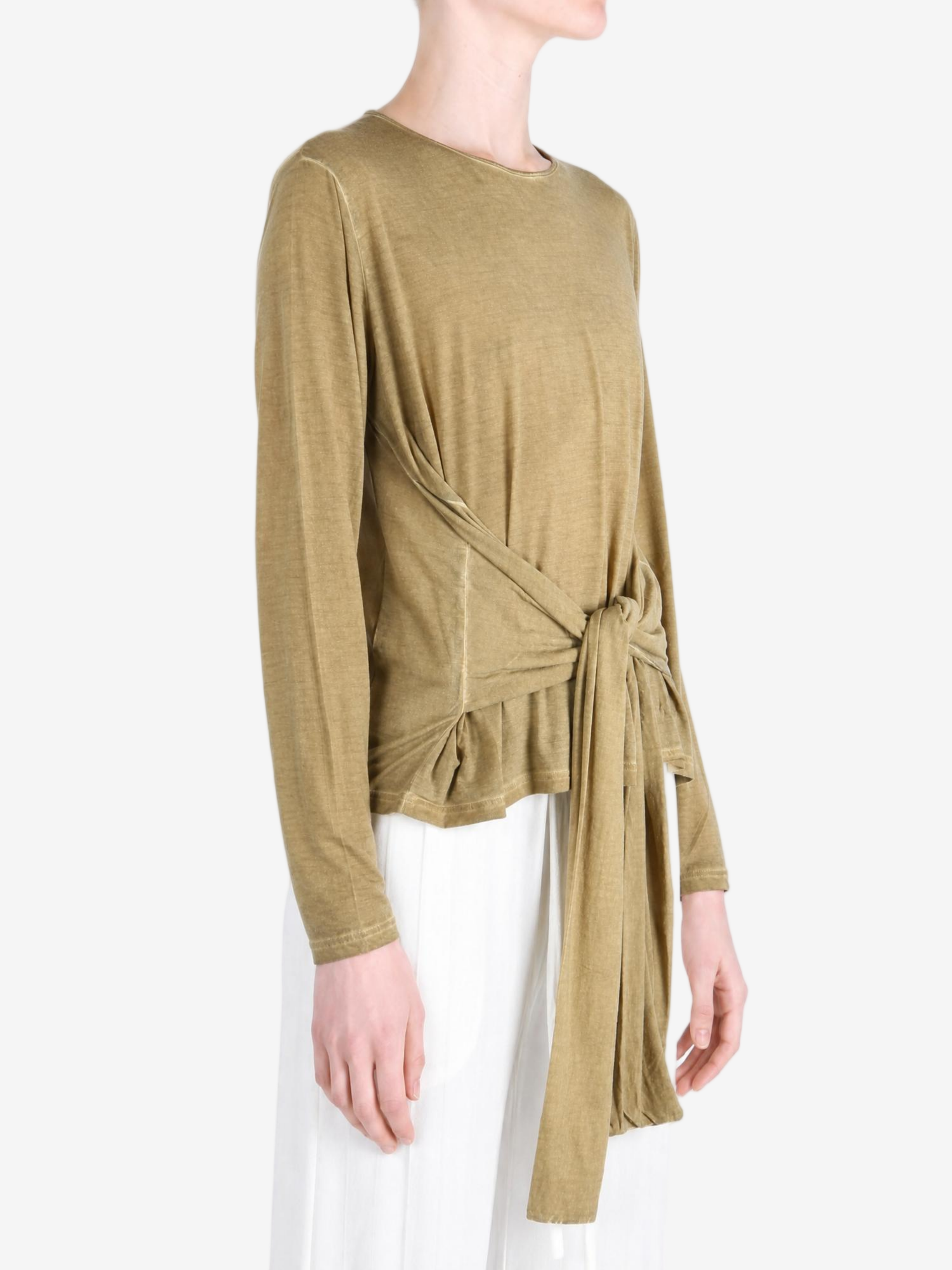 Tan top worn by a person, showing the top fit