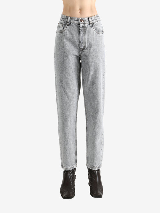 Grey pants worn by a person, showing the pants fit