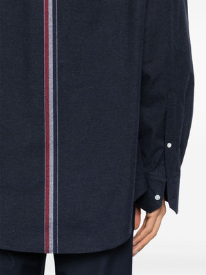 THOM BROWNE - Men Oversized Shirt With Knit Collar In Engineered Rwb Stripe Cotton Flannel