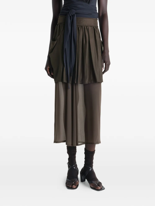 Brown skirt worn by a person, showing the skirt fit