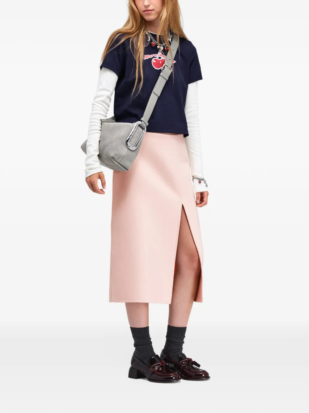 Grey bag, full body view