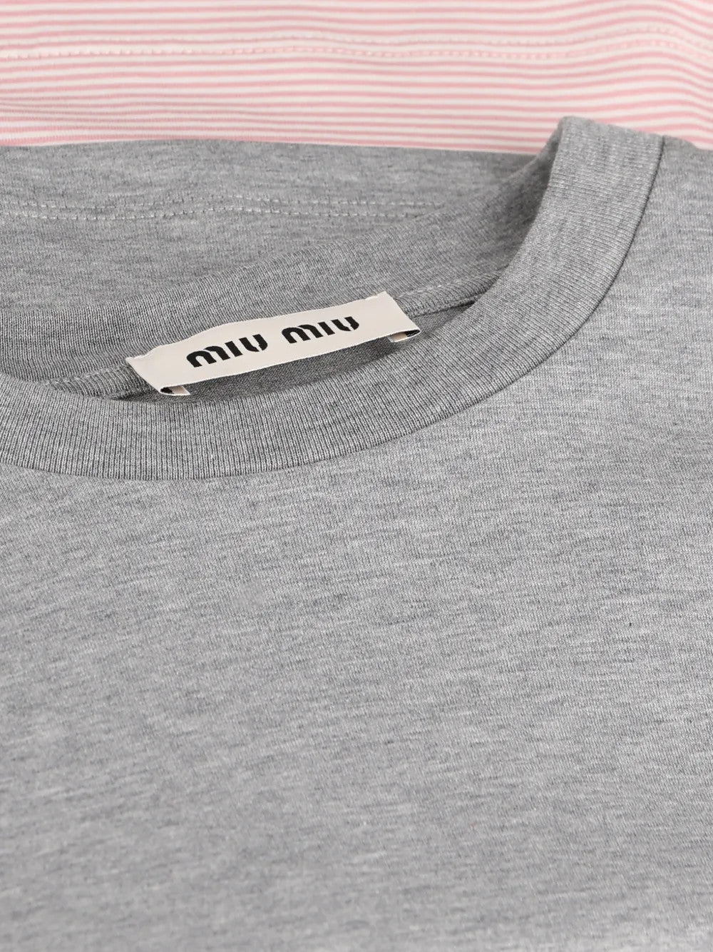 Close up of Grey shirt, showing texture of the 100% cotton fabric