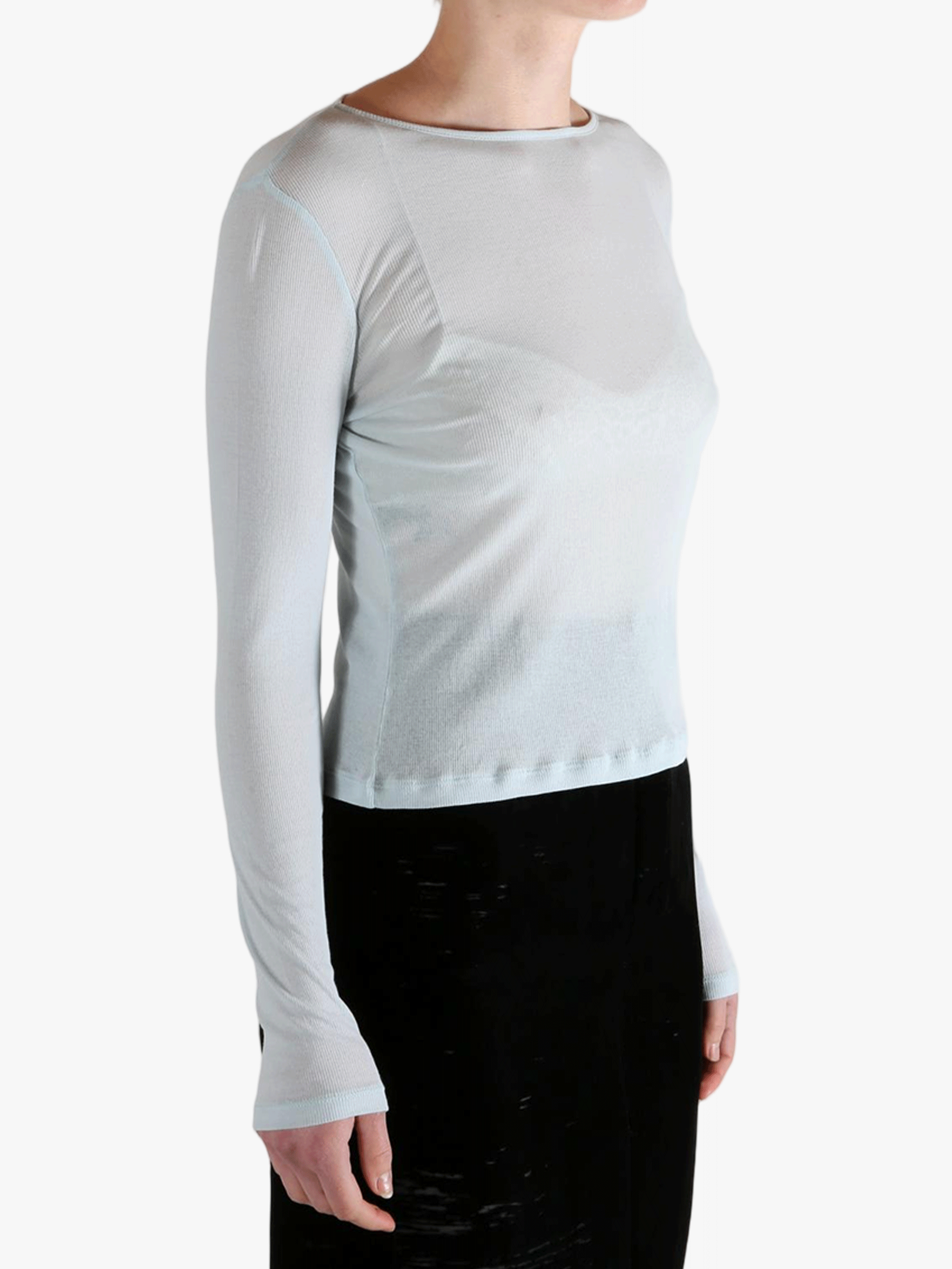 Blue shirt worn by a person, showing the shirt's fit