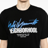 Close up of black t-shirt, showing texture of the Cotton fabric