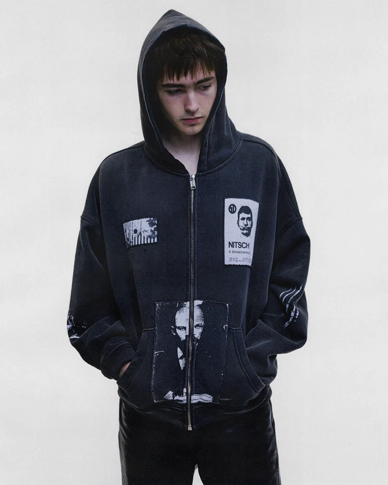 Black hoodie, full body view