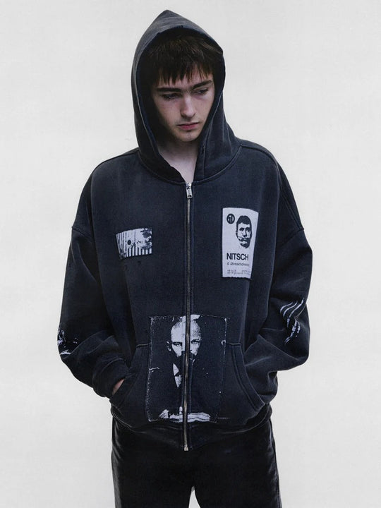 Black hoodie, full body view