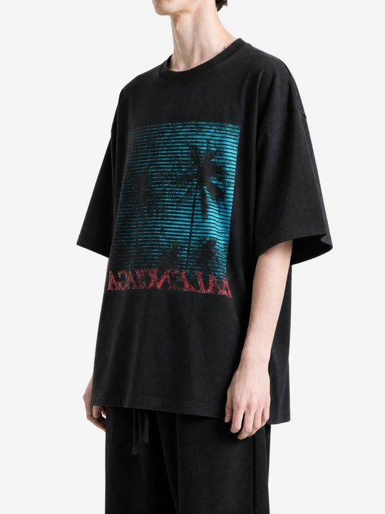 Black t-shirt, full body view