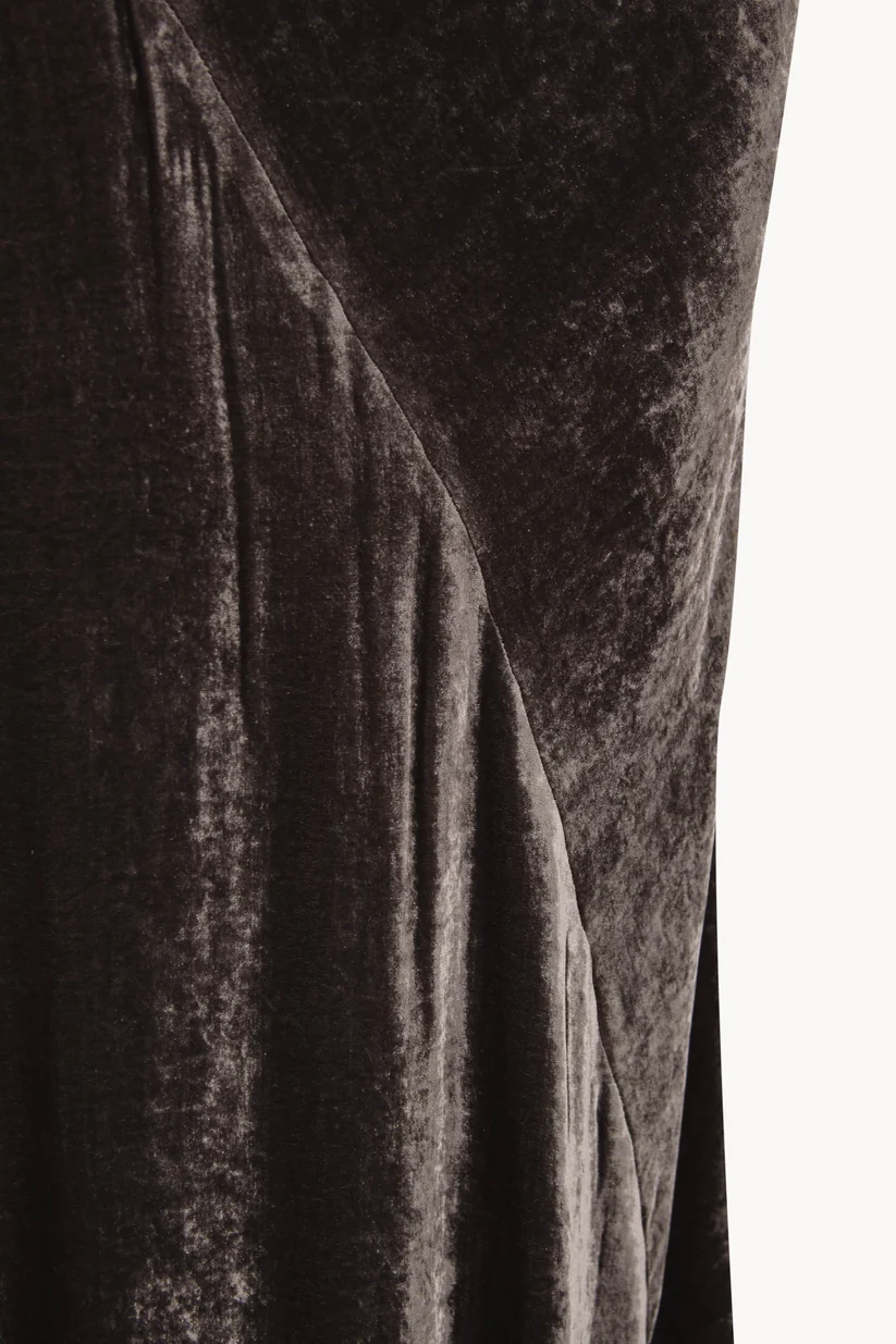Close up of Black skirt, showing texture of the 82% viscose/ 18% silk fabric