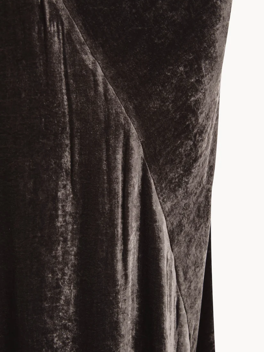 Close up of Black skirt, showing texture of the 82% viscose/ 18% silk fabric