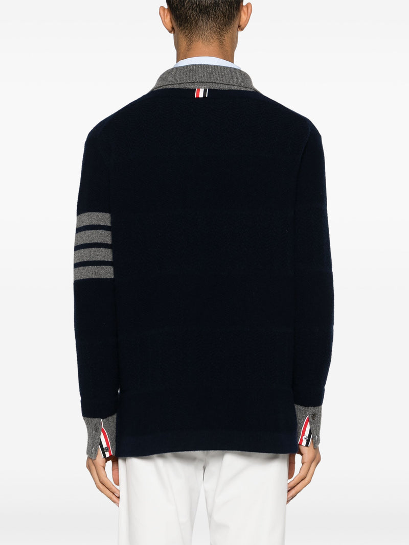 THOM BROWNE - Men Textured Rugby Stripe LS Polo