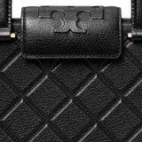 Close up of black bag, showing texture of the leather fabric