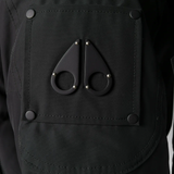 Close up of black jackets, showing texture of the nylon and polyester and feather down fabric