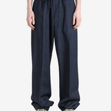 Navy pants, full body view