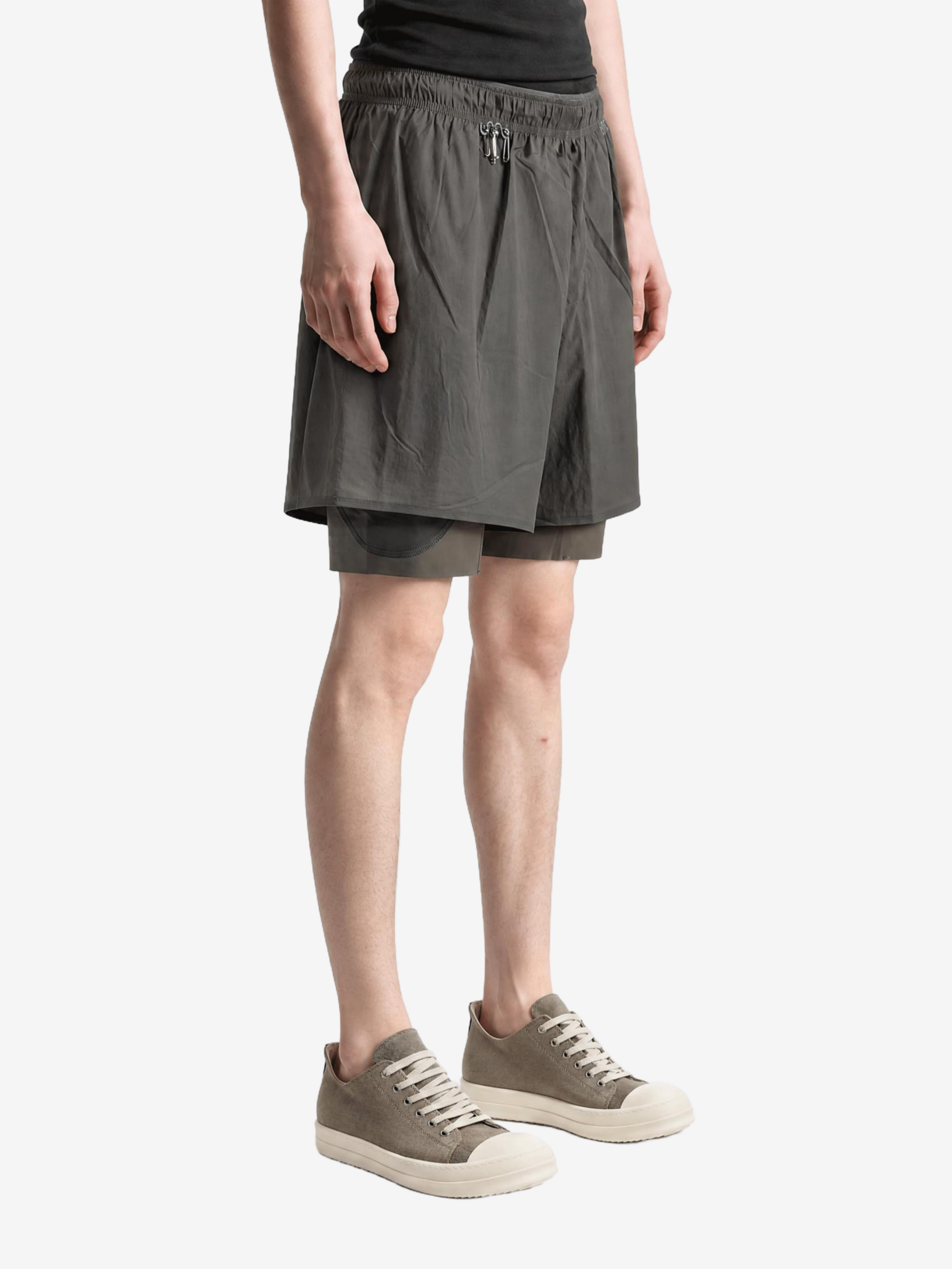 Grey shorts, full body view