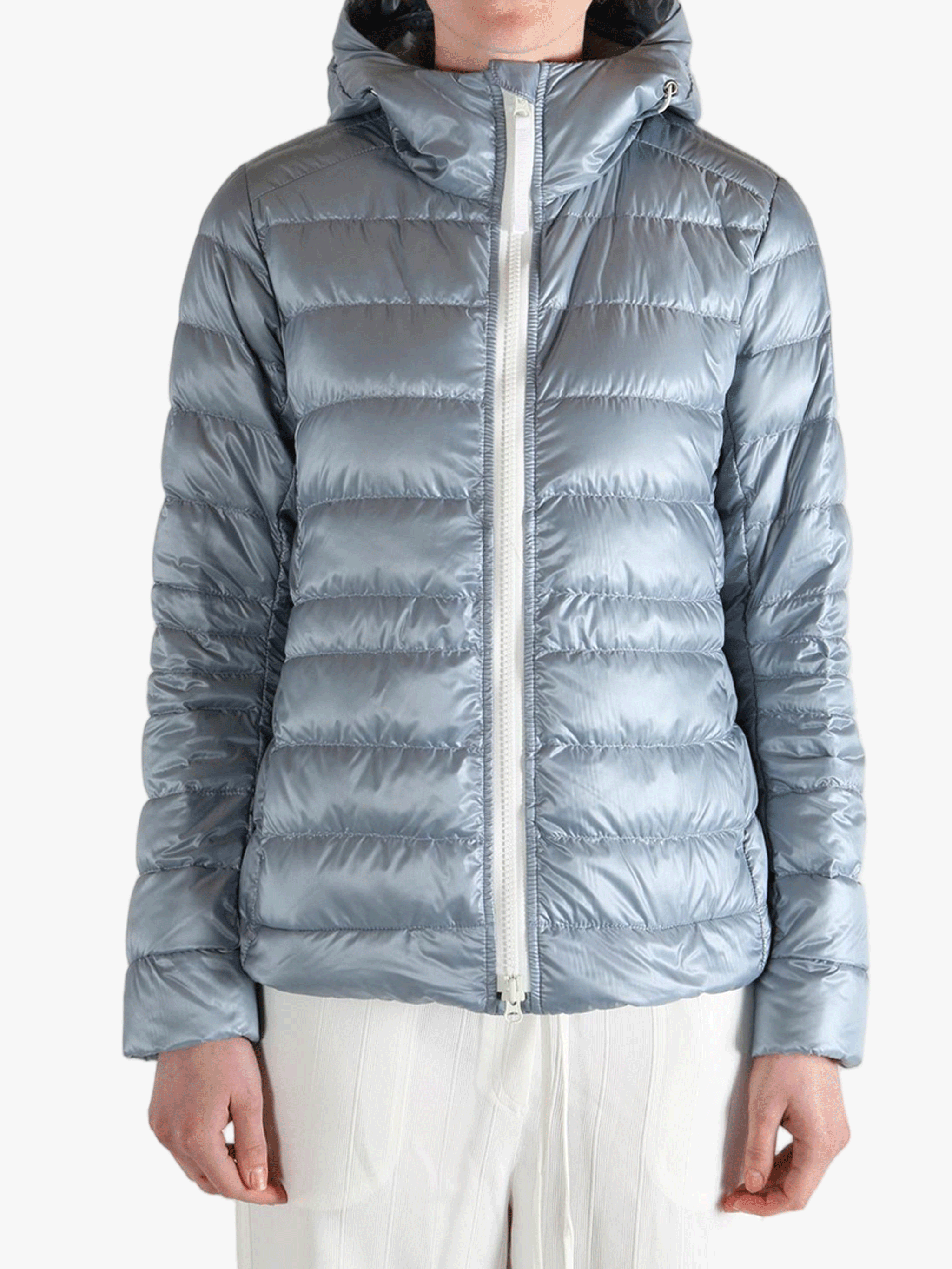 Blue jackets worn by a person, showing the jackets fit