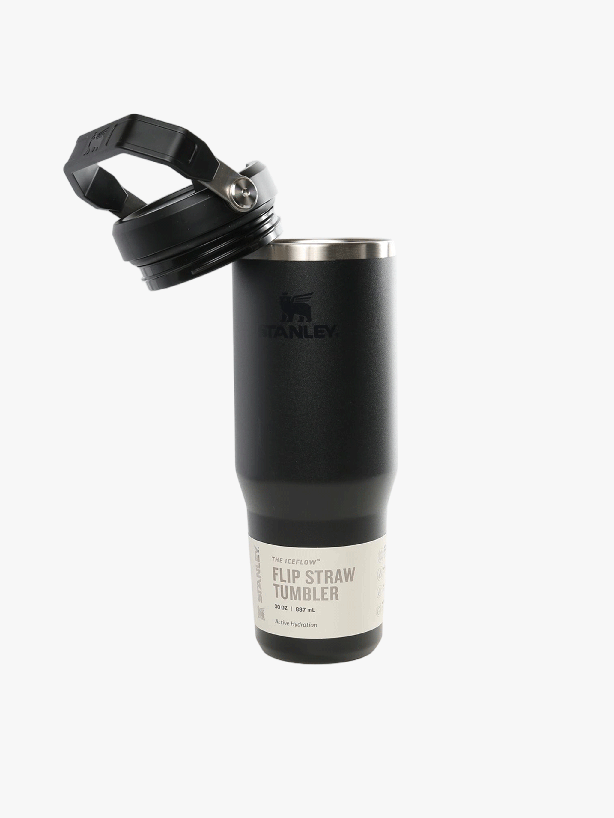 Black tumbler, side view