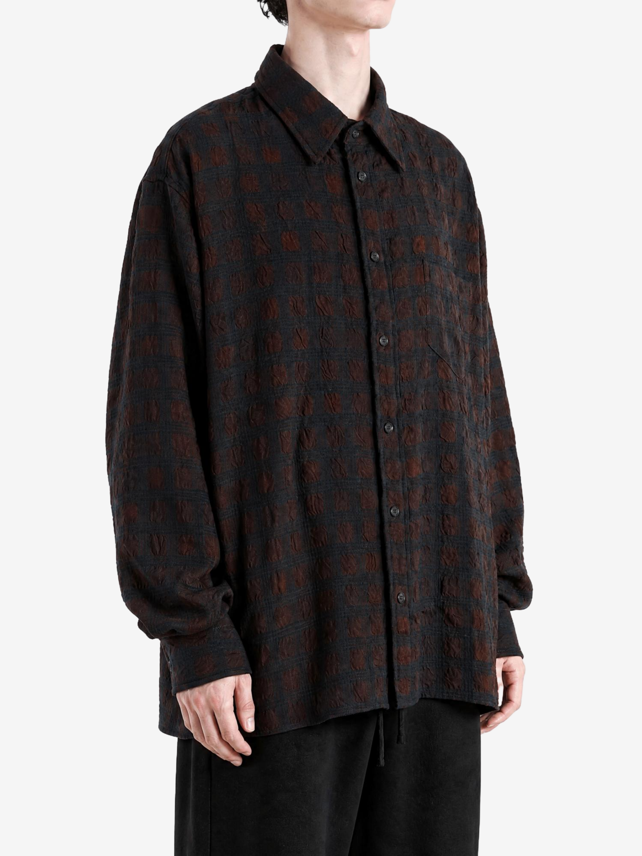 Brown shirt, full body view