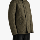 Green jacket worn by a person, showing the jacket fit