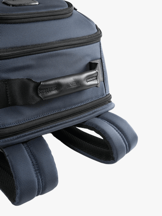 close up of blue bags, showing texture of the nylon fabric