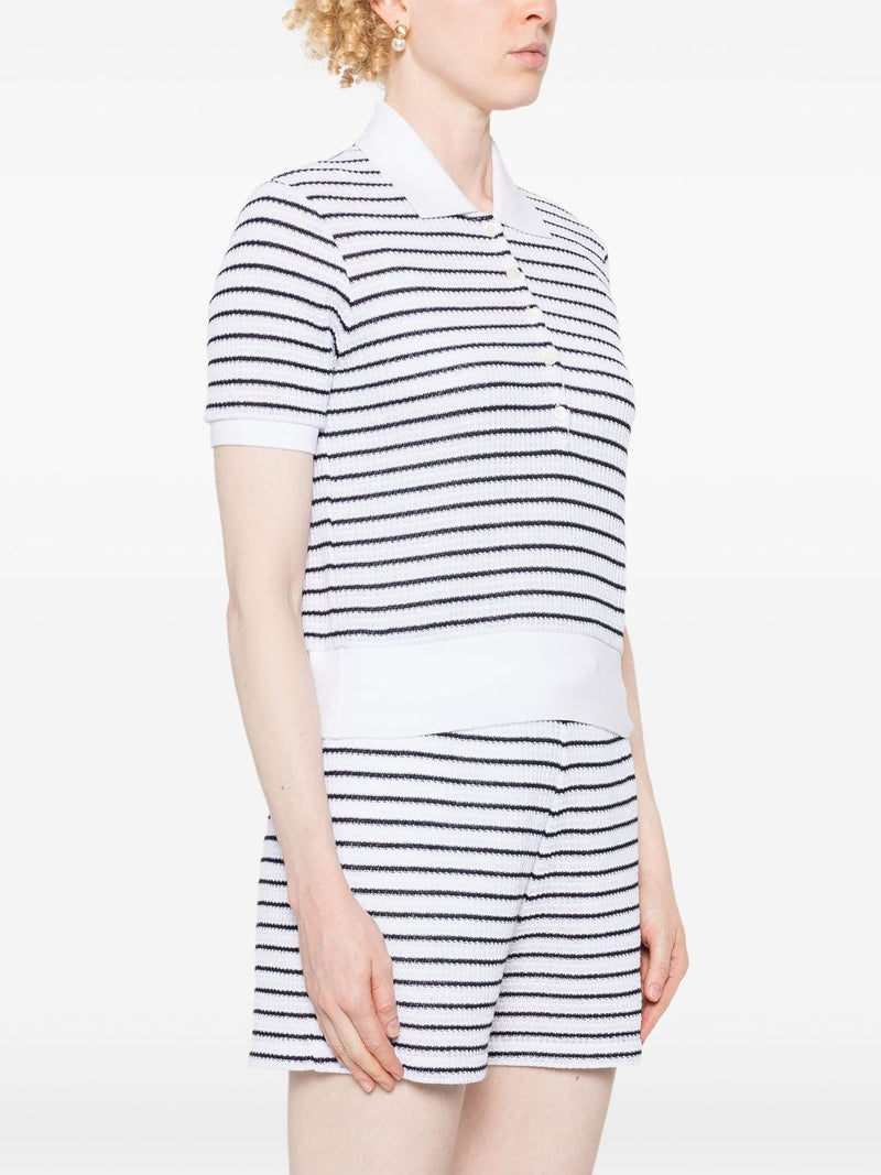 THOM BROWNE - Women Short Sleeve Rib Cuff Polo In Striped Textured