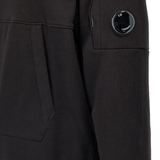 Close up of black coat, showing texture of the cotton fabric