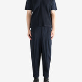 Navy shirt, full body view