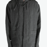 Grey jacket worn by a person, showing the jacket's fit