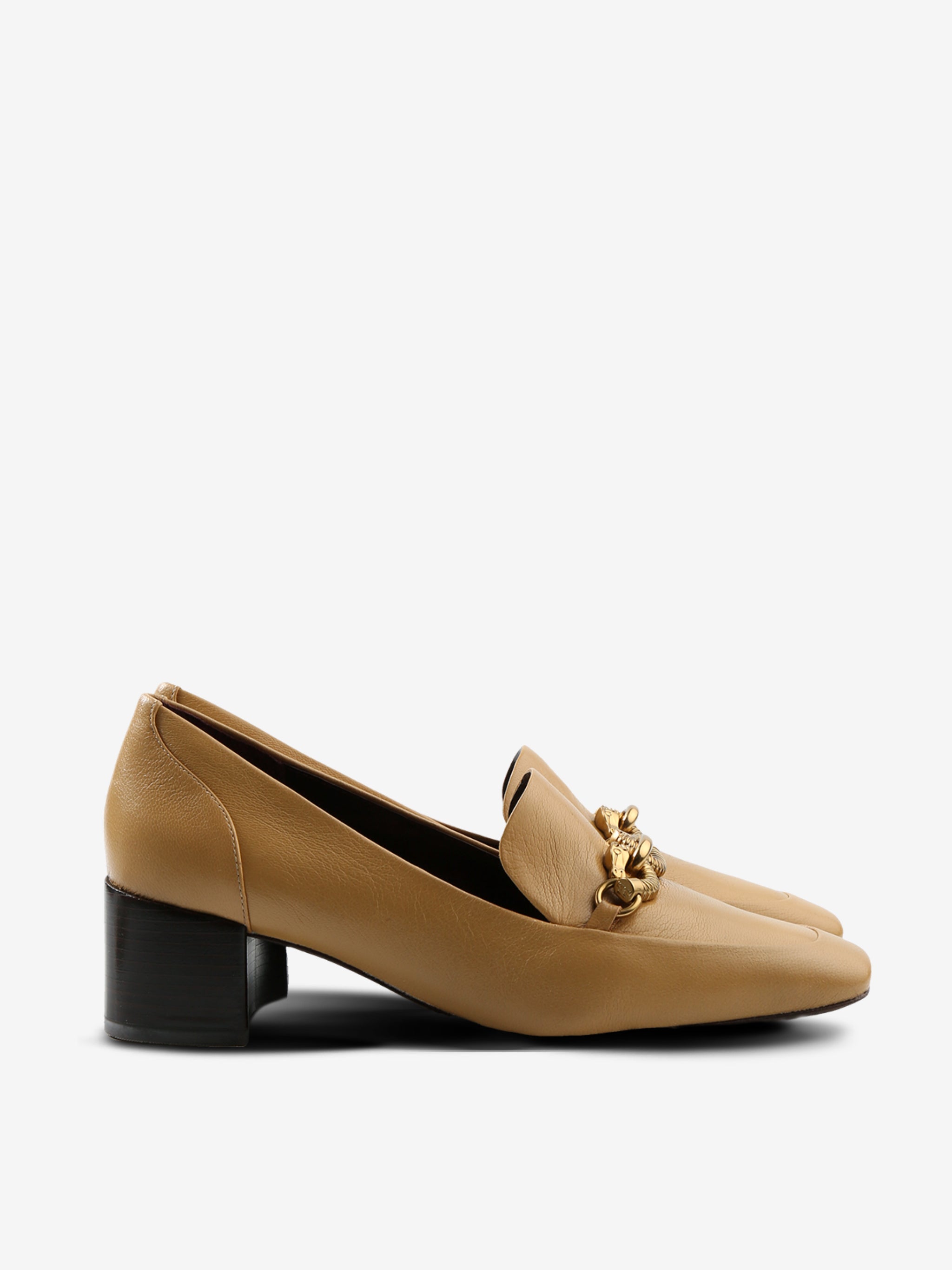 Tan shoes, side view