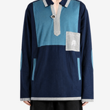 Navy knitwear, full body view