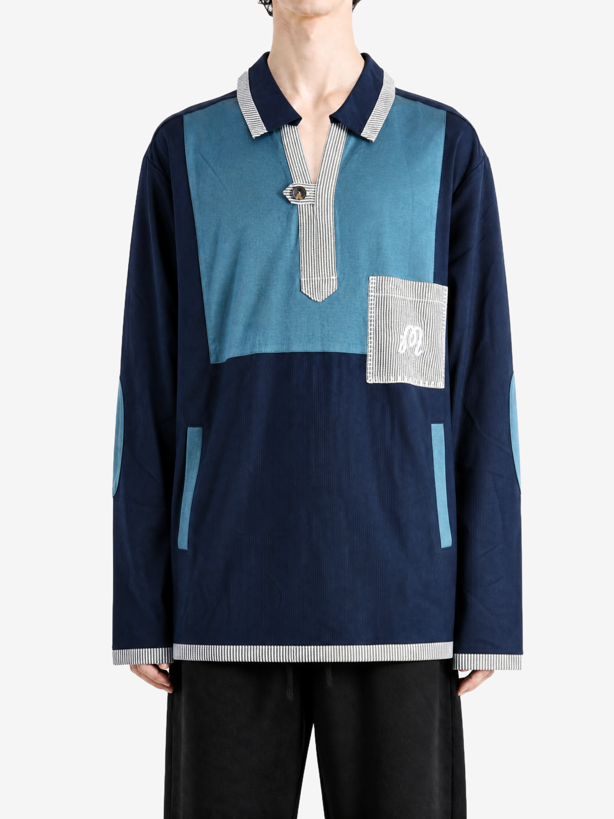 Navy knitwear, full body view