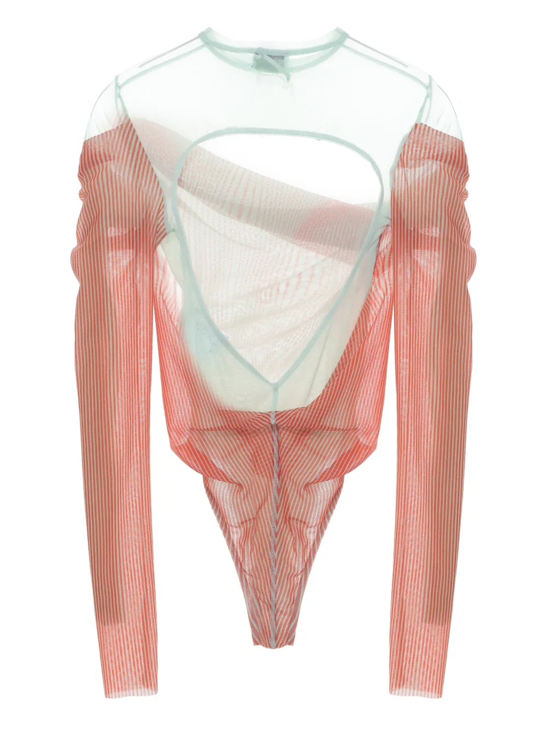 JEAN PAUL GAULTIER - Women Pinstripe Body Morphing Mesh Bodysuit