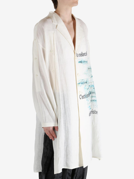 White jacket worn by a person, showing the jacket's fit