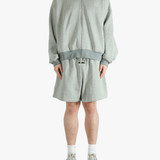 Gray zip-up hoodie,full body view