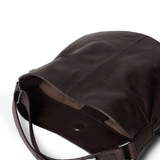 Close up of brown bag, showing texture of the Calfskin fabric