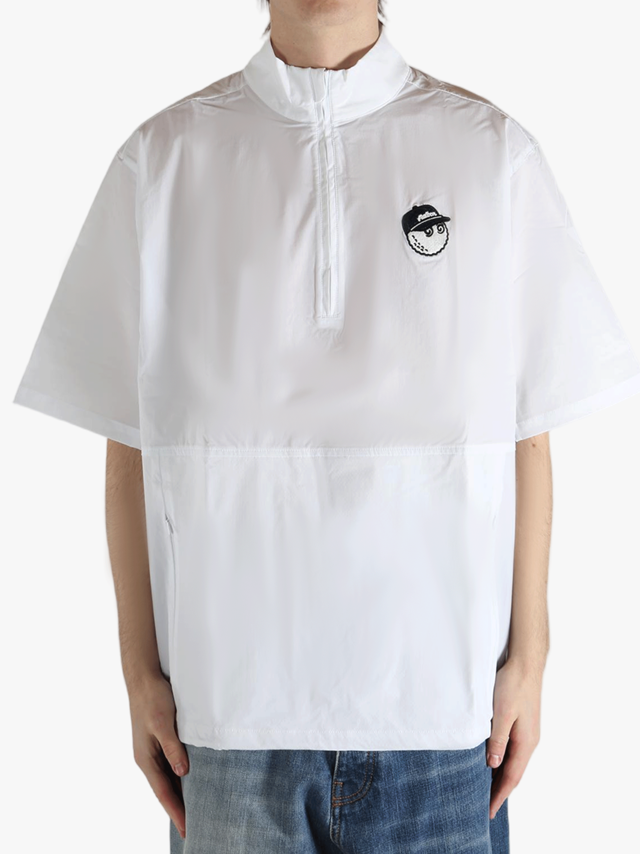 white t-shirts worn by a person, showing the t-shirts fit