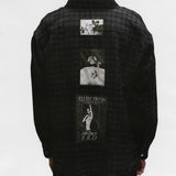 Black shirts worn by a person, showing the shirts fit