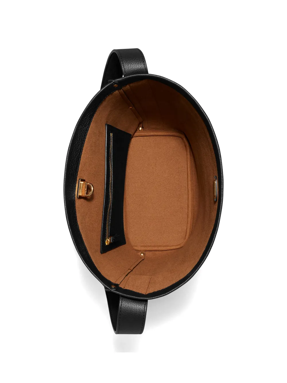Black bucket bag, top view