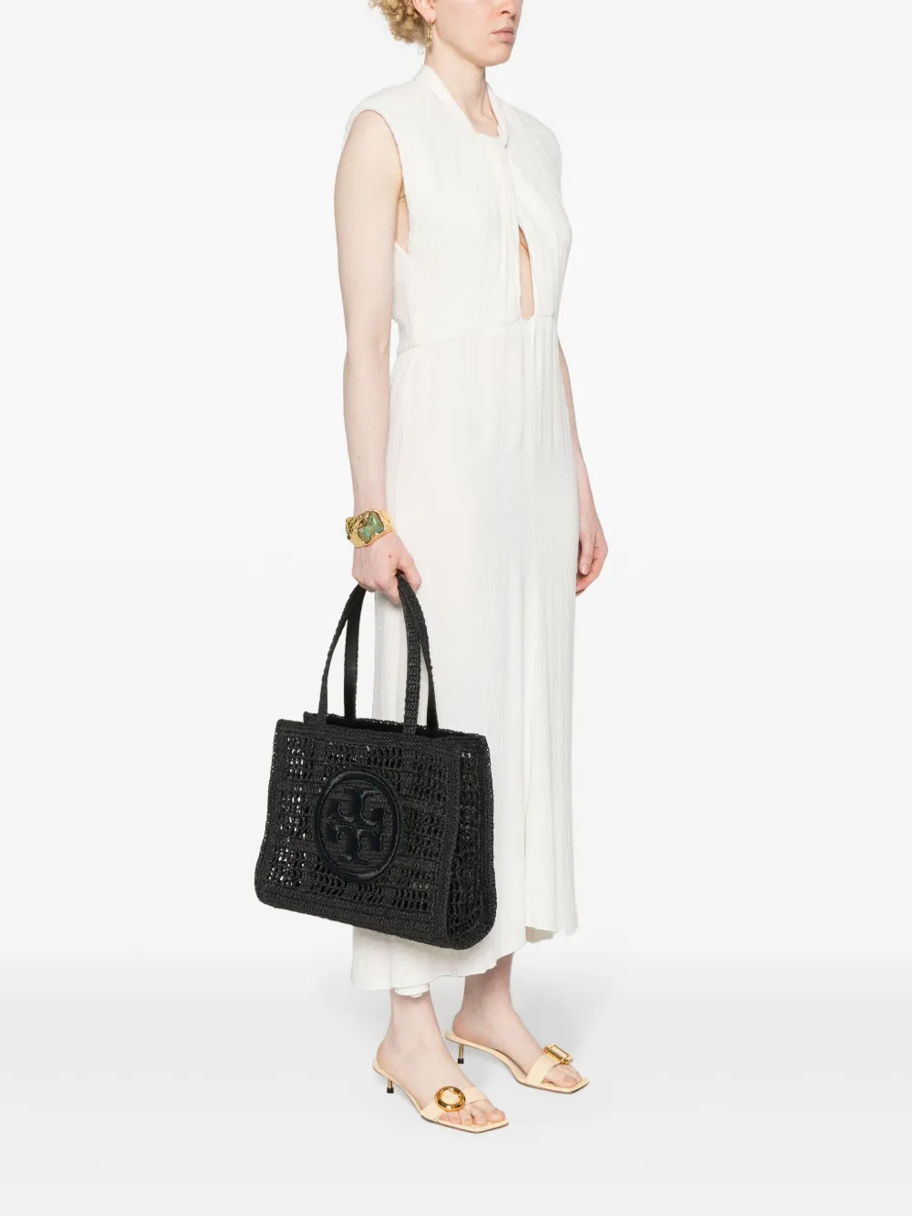 Black bag worn by a person, showing the bag's fit