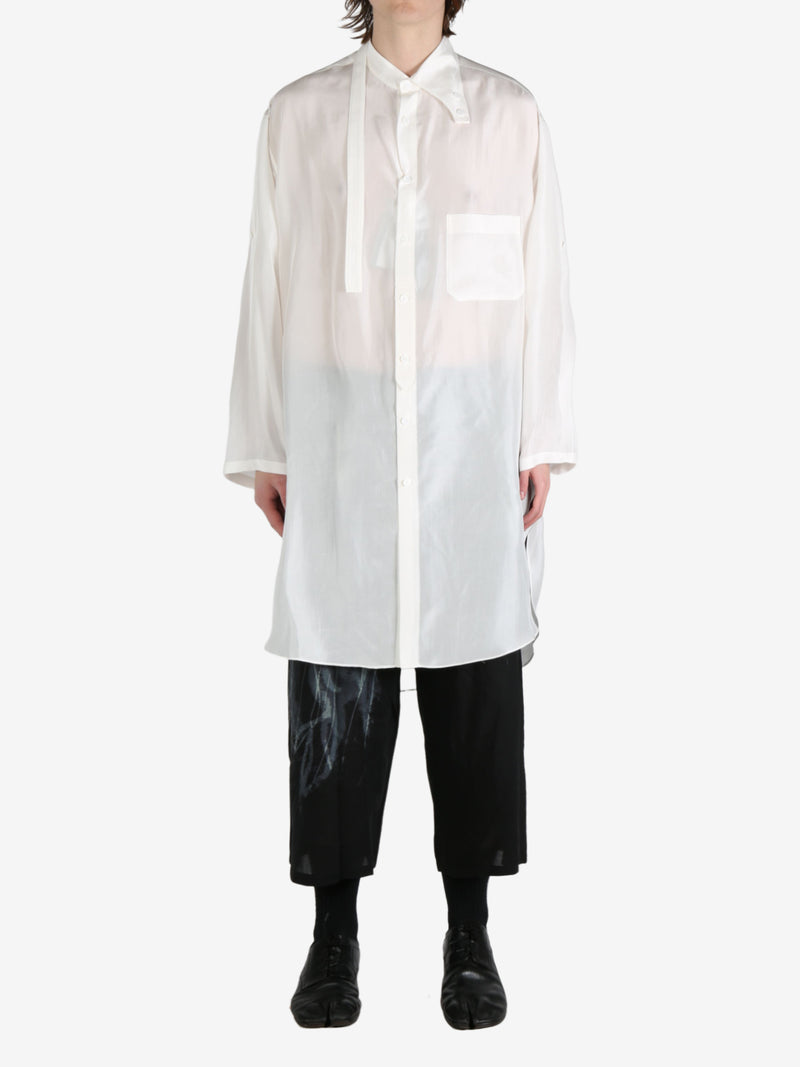 YOHJI YAMAMOTO POUR HOMME - Men Silk Asymmetry Collar Shirt