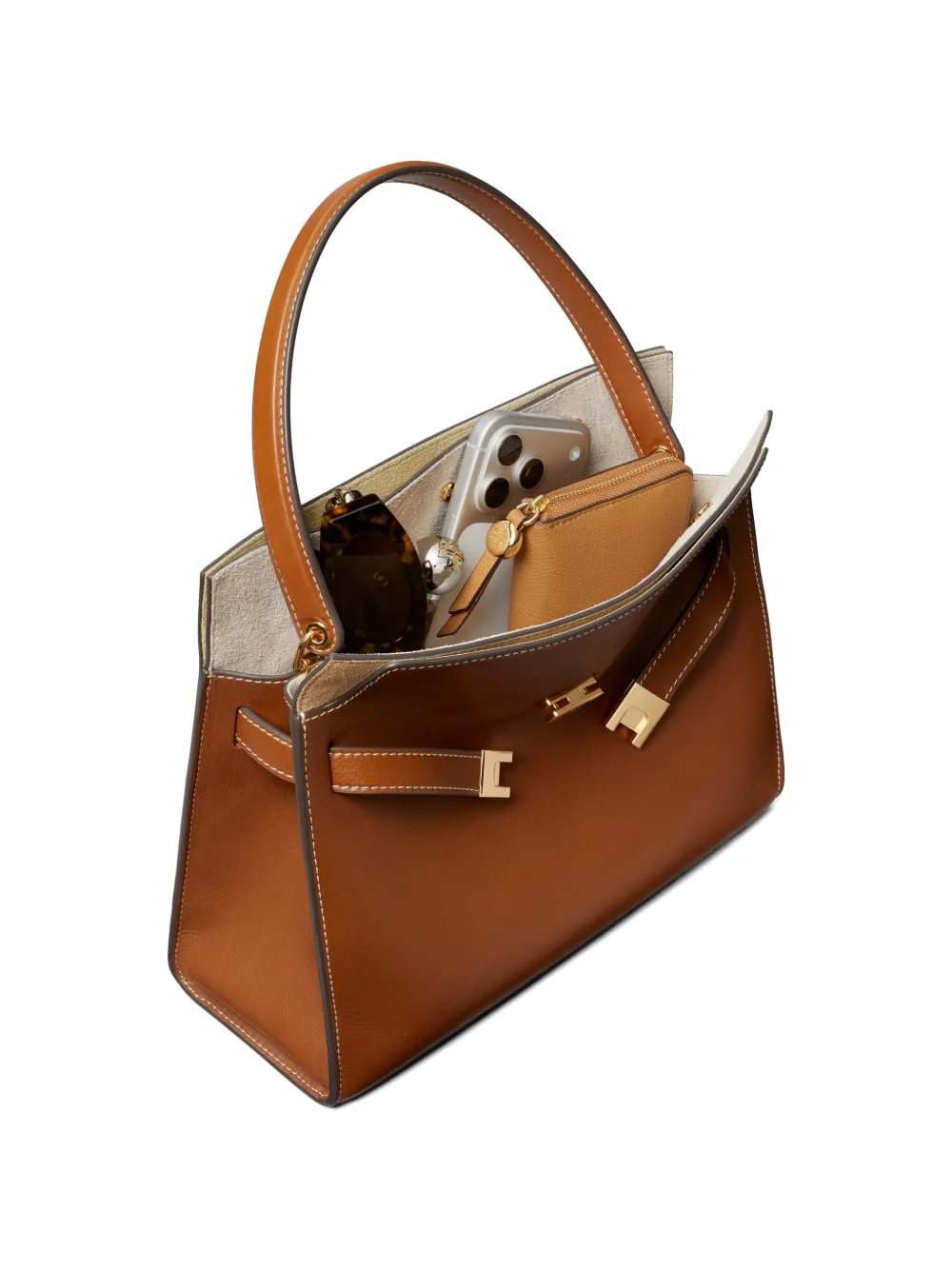 Brown leather handbag,side view