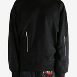 Black sweater worn by a person, showing the sweater's fit