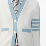 Close up of white cardigan,showing texture of the cotton fabric