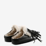 Black mules, back view