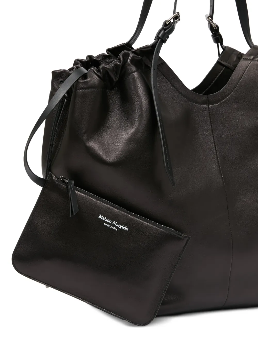 Close up of black bag,showing texture of the leather fabric