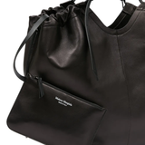 Close up of black bag,showing texture of the leather fabric