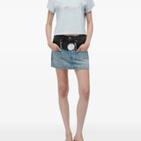 Blue t-shirt, full body view