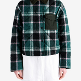 Green jacket worn by a person, showing the jacket fit
